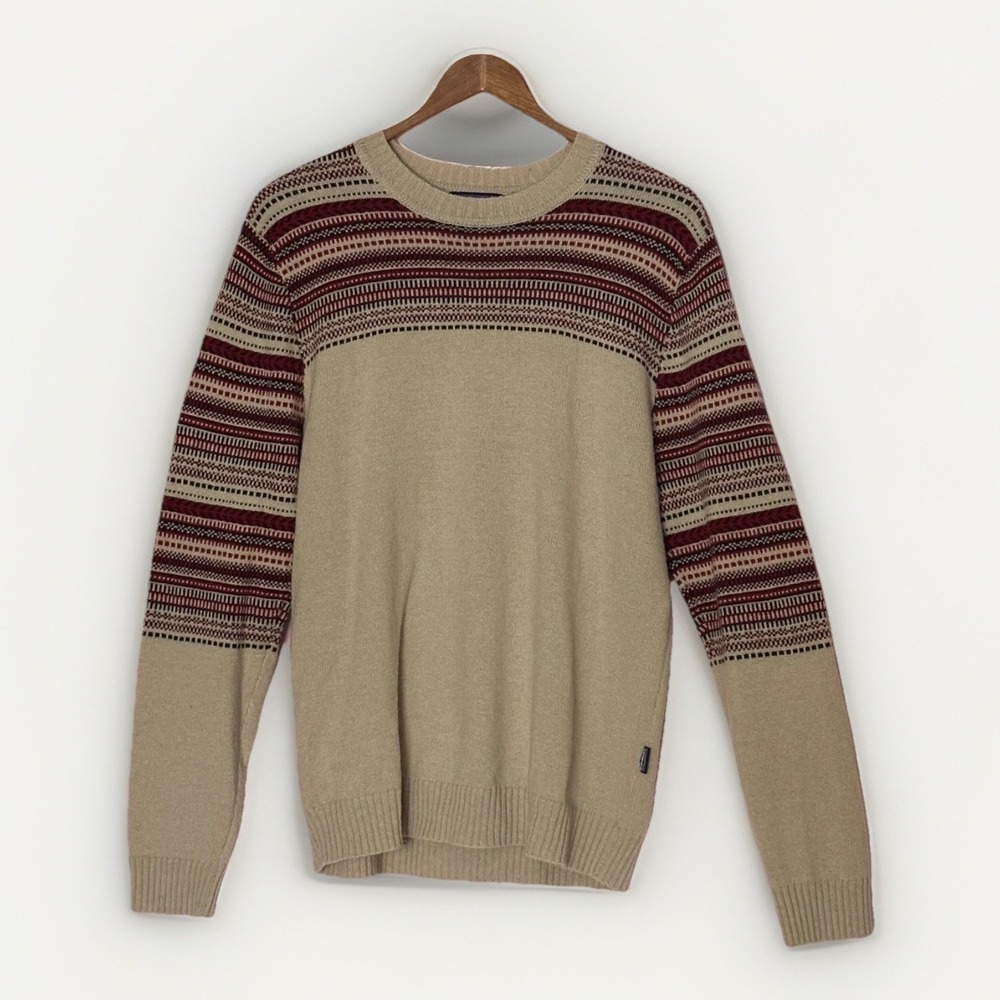Patagonia Lambswool Fair Isle Sweater Men's S Beige Nordic Crewneck Pullover